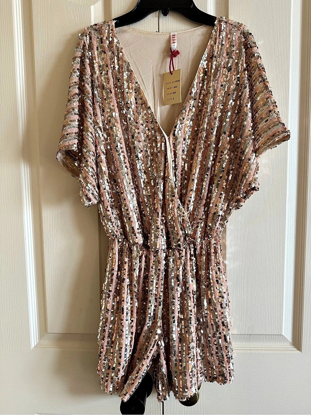 New Raga Sequin Striped Jumpsuit in Pink & Gold SMALL